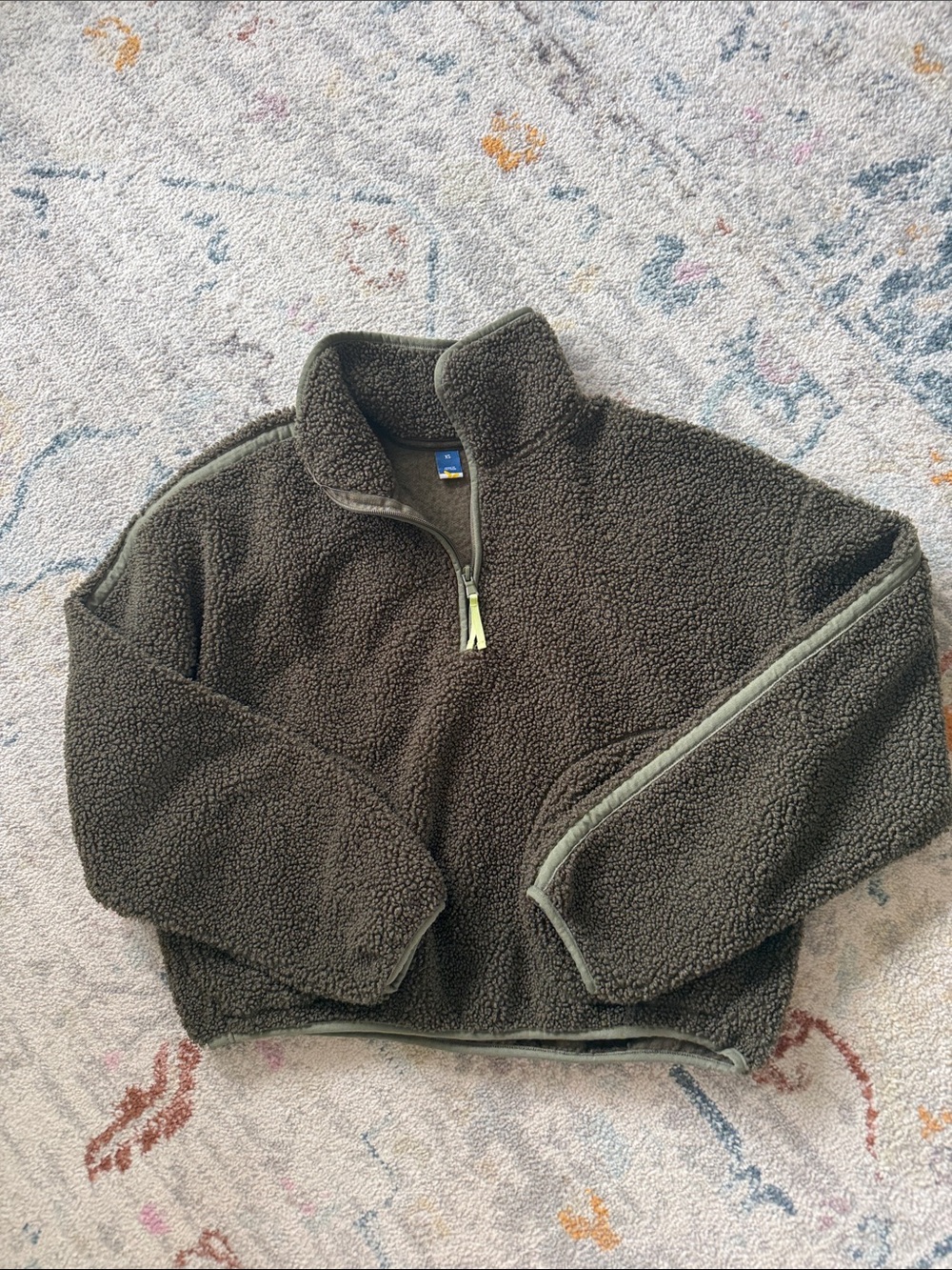 Olive Green Sherpa Half-Zip Fleece Pullover